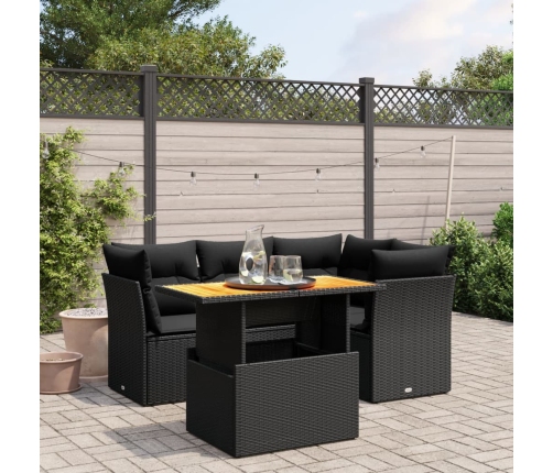 Set de muebles de jardín 5 pzas y cojines ratán sintético negro