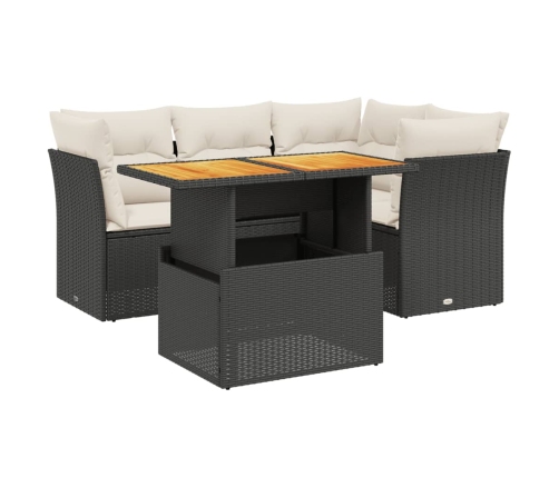Set de muebles de jardín 5 pzas y cojines ratán sintético negro
