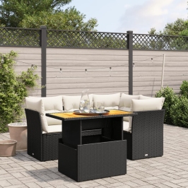 Set de muebles de jardín 5 pzas y cojines ratán sintético negro