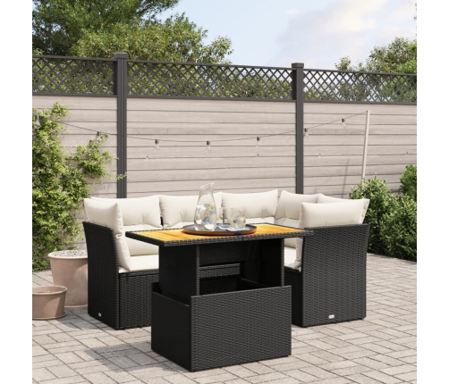 Set de muebles de jardín 5 pzas y cojines ratán sintético negro