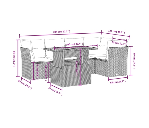 Set de muebles de jardín 5 pzas y cojines ratán sintético negro