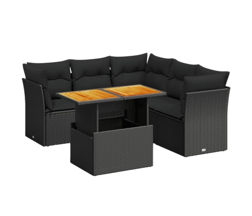 Set de muebles de jardín 5 pzas y cojines ratán sintético negro