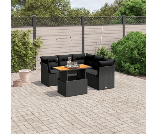 Set de muebles de jardín 5 pzas y cojines ratán sintético negro
