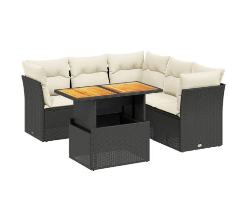 Set de muebles de jardín 5 pzas y cojines ratán sintético negro