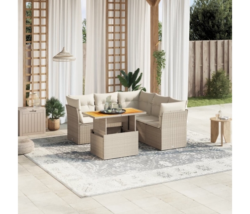 Juego de sofás jardín con cojines 5 pzas ratán sintético beige