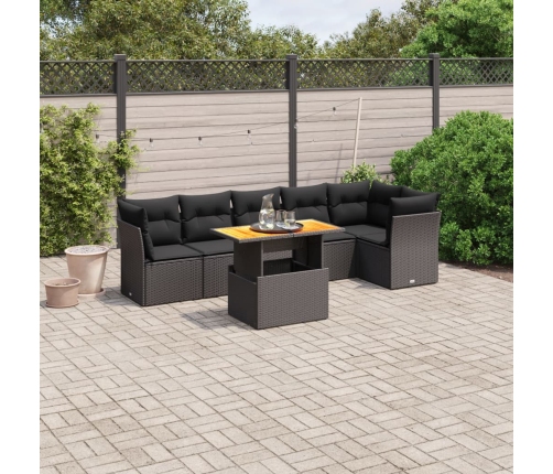 Set de comedor de jardín 7 pzas y cojines ratán sintético negro