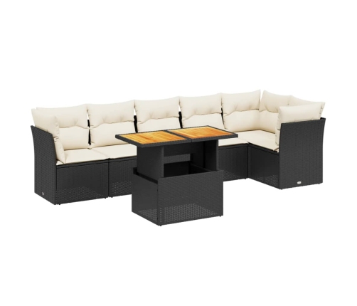 Set de comedor de jardín 7 pzas y cojines ratán sintético negro