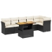 Set de comedor de jardín 7 pzas y cojines ratán sintético negro