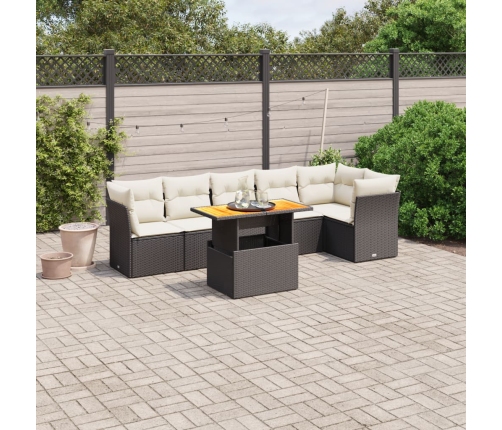 Set de comedor de jardín 7 pzas y cojines ratán sintético negro