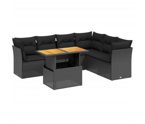 Set de comedor de jardín 7 pzas y cojines ratán sintético negro
