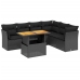 Set de comedor de jardín 7 pzas y cojines ratán sintético negro
