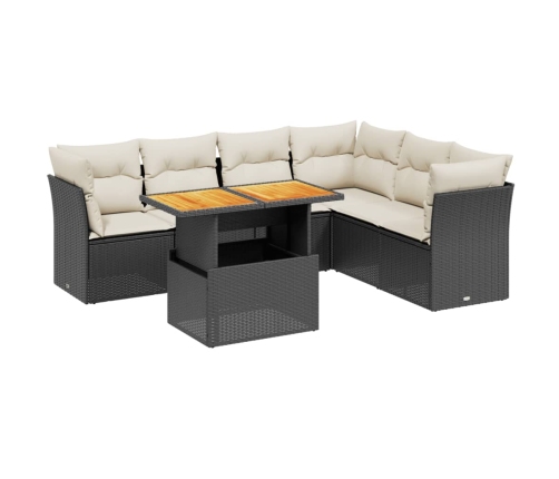 Set de comedor de jardín 7 pzas y cojines ratán sintético negro