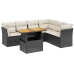 Set de comedor de jardín 7 pzas y cojines ratán sintético negro
