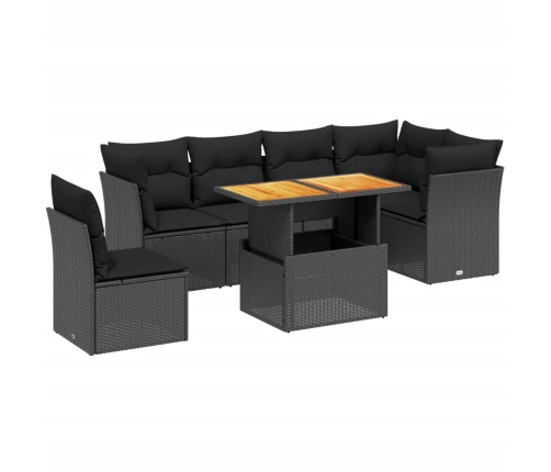 Set de comedor de jardín 7 pzas y cojines ratán sintético negro