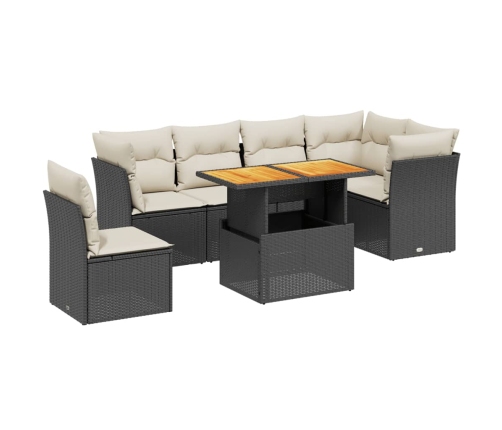 Set de comedor de jardín 7 pzas y cojines ratán sintético negro