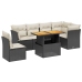 Set de comedor de jardín 7 pzas y cojines ratán sintético negro