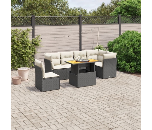 Set de comedor de jardín 7 pzas y cojines ratán sintético negro