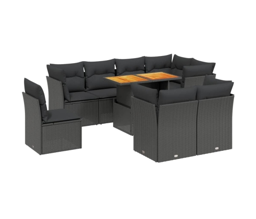 Set de sofás de jardín 8 piezas y cojines ratán sintético negro
