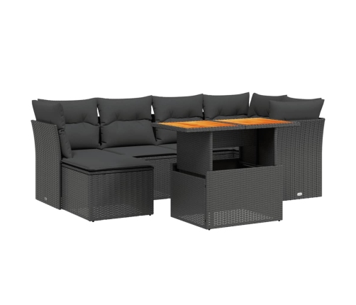 Set de comedor de jardín 7 pzas y cojines ratán sintético negro