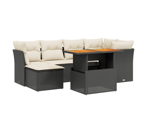 Set de comedor de jardín 7 pzas y cojines ratán sintético negro