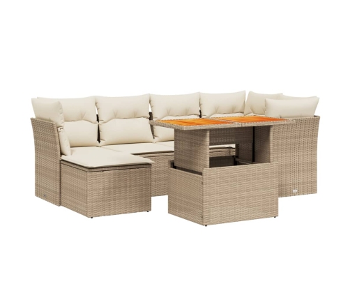 Set sofás de jardín 7 piezas y cojines ratán sintético beige
