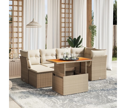 Set sofás de jardín 7 piezas y cojines ratán sintético beige