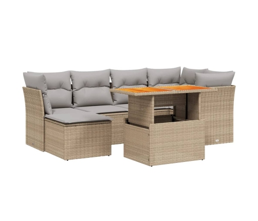 Set sofás de jardín 7 piezas y cojines ratán sintético beige