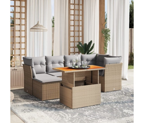 Set sofás de jardín 7 piezas y cojines ratán sintético beige