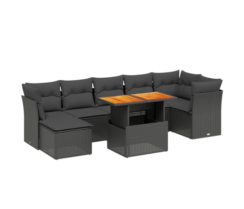Set de sofás de jardín 8 piezas y cojines ratán sintético negro