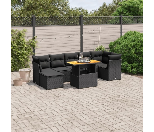 Set de sofás de jardín 8 piezas y cojines ratán sintético negro