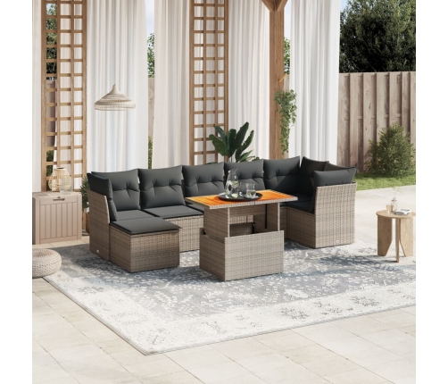 Set de sofás de jardín 8 pzas y cojines ratán sintético gris