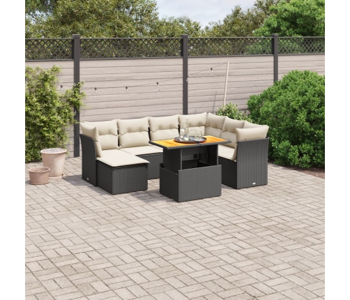 Set de sofás de jardín 8 piezas y cojines ratán sintético negro