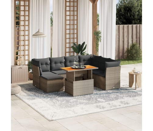 Set de sofás de jardín 8 pzas y cojines ratán sintético gris