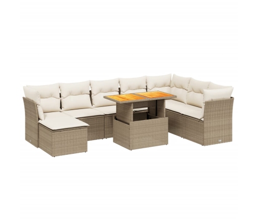 Set de sofás de jardín 9 pzas con cojines ratán sintético beige