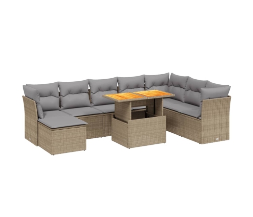 Set de sofás de jardín 9 pzas con cojines ratán sintético beige