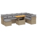 Set de sofás de jardín 9 pzas con cojines ratán sintético beige