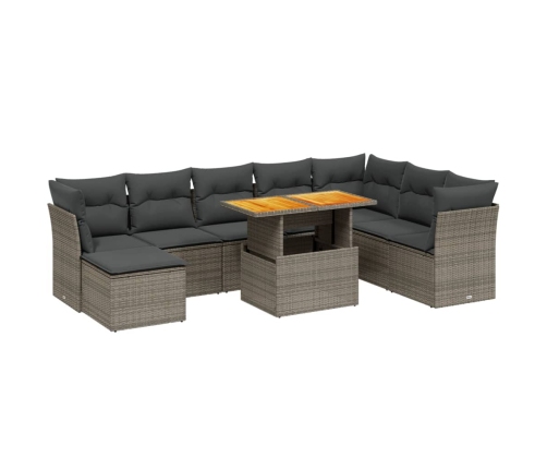 Set de muebles de jardín 9 pzas y cojines ratán sintético gris