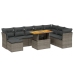 Set de muebles de jardín 9 pzas y cojines ratán sintético gris