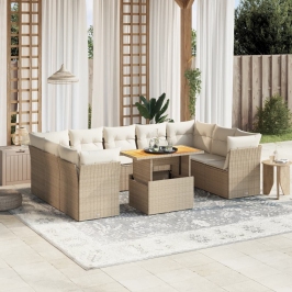 Juego de sofás jardín con cojines beige 10 pzas ratán sintético