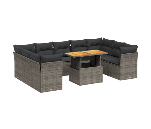 Set de sofás de jardín 10 pzas con cojines ratán sintético gris