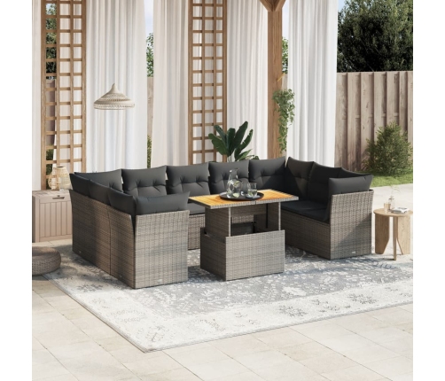 Set de sofás de jardín 10 pzas con cojines ratán sintético gris