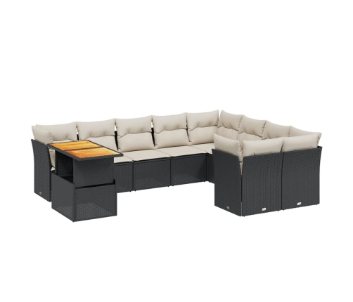 Set de sofás de jardín 10 pzas cojines ratán sintético negro