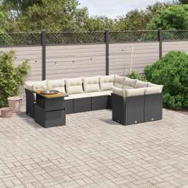 Set de sofás de jardín 10 pzas cojines ratán sintético negro