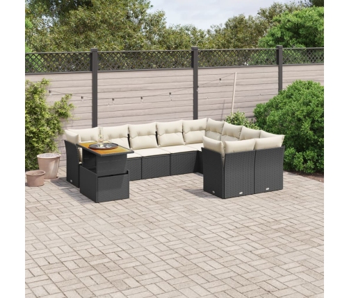 Set de sofás de jardín 10 pzas cojines ratán sintético negro