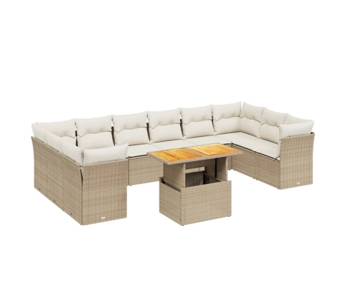 Set de sofás de jardín 11pzas con cojines ratán sintético beige
