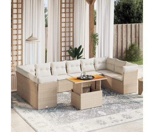 Set de sofás de jardín 11pzas con cojines ratán sintético beige