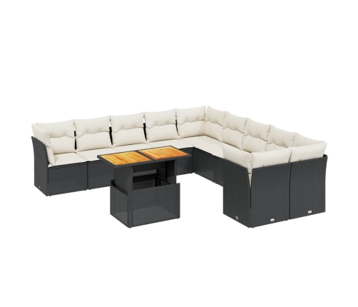 Set de sofás de jardín 11 pzas y cojines ratán sintético negro