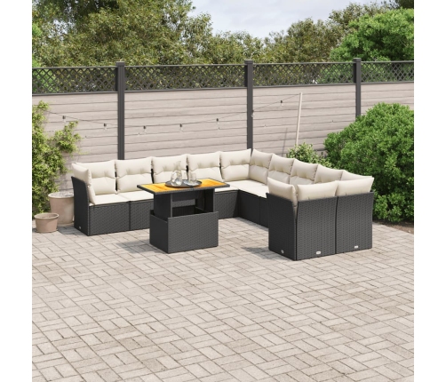 Set de sofás de jardín 11 pzas y cojines ratán sintético negro