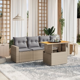 Juego de sofás jardín con cojines 5 pzas ratán sintético beige