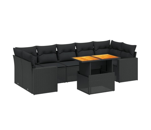 Set de sofás de jardín 8 piezas y cojines ratán sintético negro